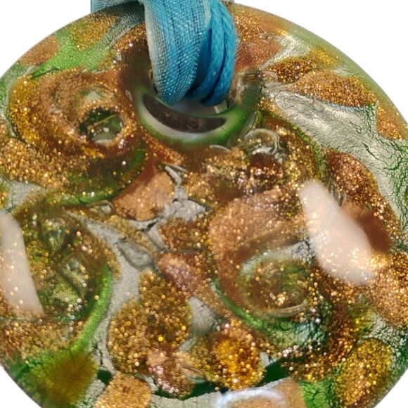 ART GLASS PENDANT NECKLACE ROPE CIRCLE HEART SWIRL GLITTER HANDMADE - Picture 12 of 15